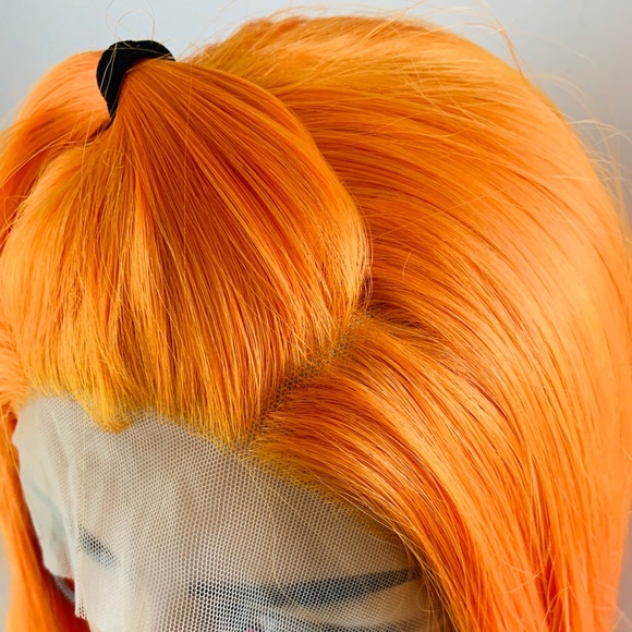 Long Orange Versatile 13x2.5 Lace Front Synthetic Wig for Cosplay or Everyday - Picture 4 of 14